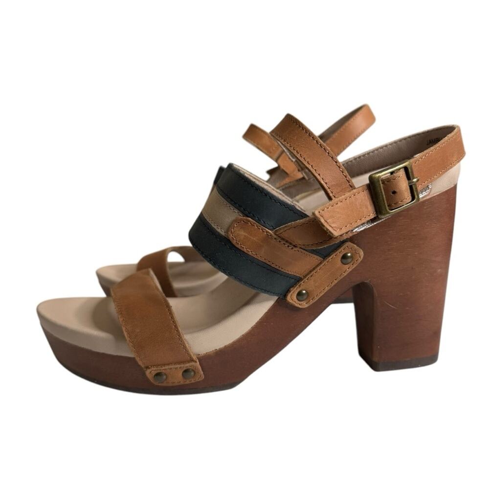 Jambu Viola Hand Crafted Leather Platform Wood Grain Clogs Women's Size 8.5